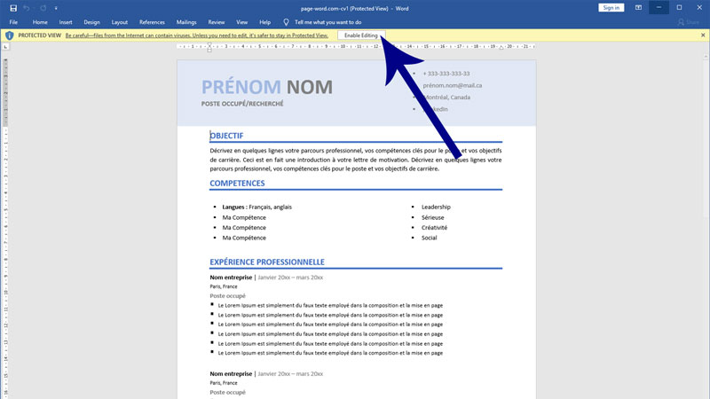 Activer Modification de CV