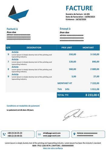 Facture à remplir sur Word gratuite