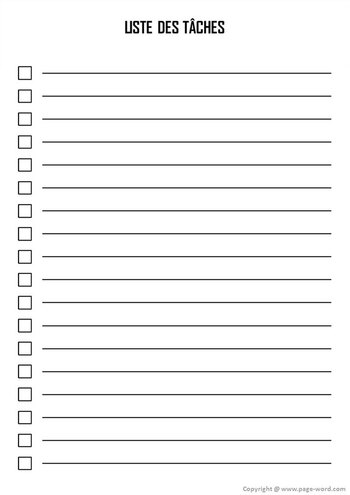 Feuille de liste de tâches gratuit PDF