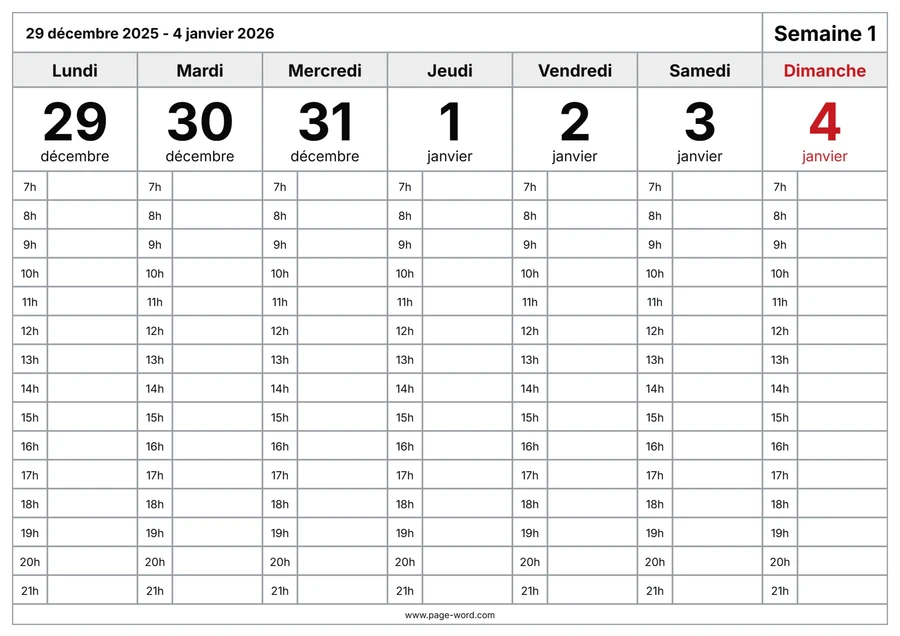 Calendrier hebdomadaire classique 2026 (53 pages)