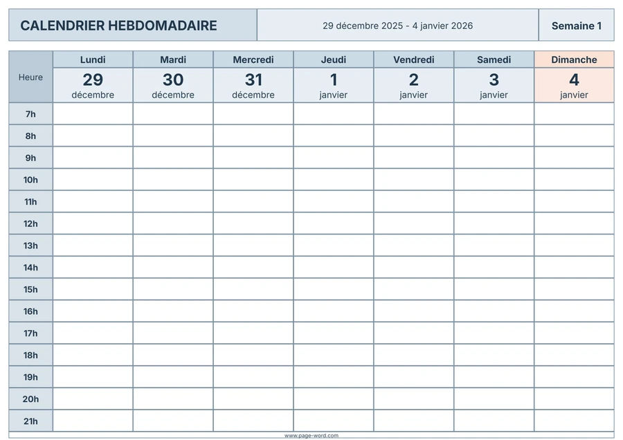 Calendrier hebdomadaire moderne 2026 (53 pages)