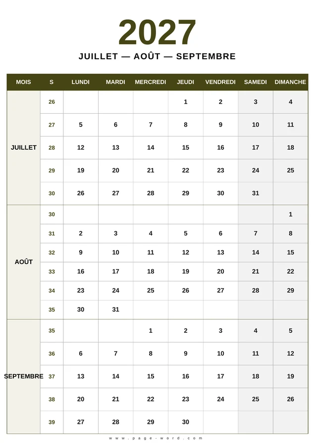 calendrier juillet août septembre 2027