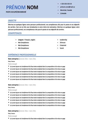cv-canadien Exemple De CV Canadien word 2025