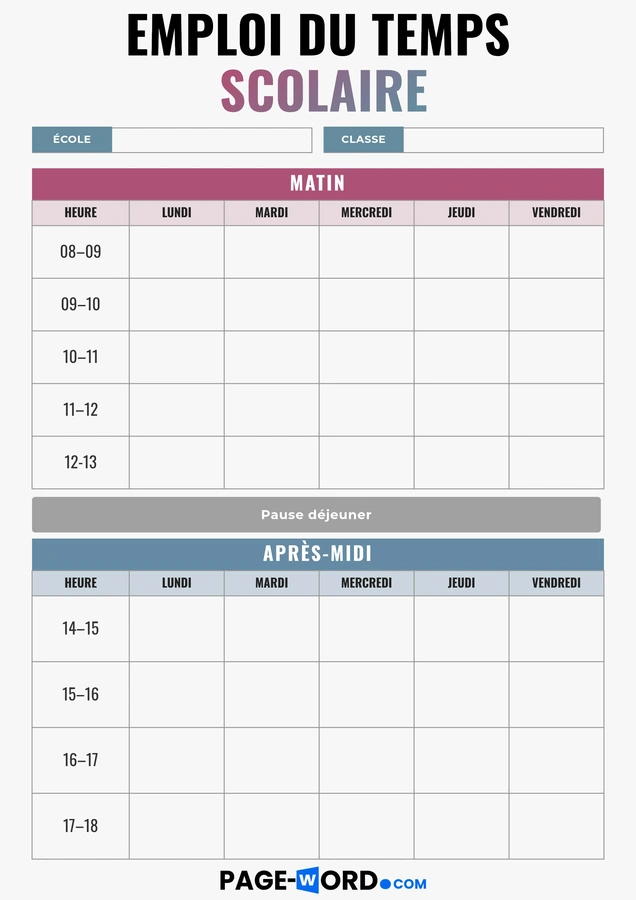 Emploi du temps du collège