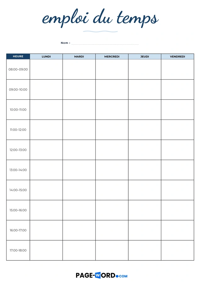 emploi du temps hebdomadaire simple