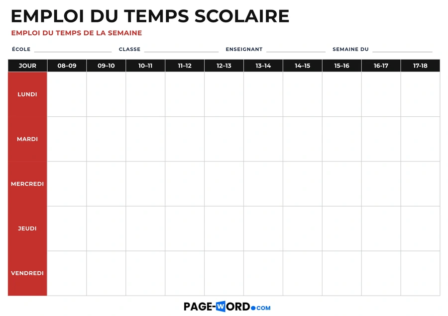 emploi du temps de lycée à imprimer