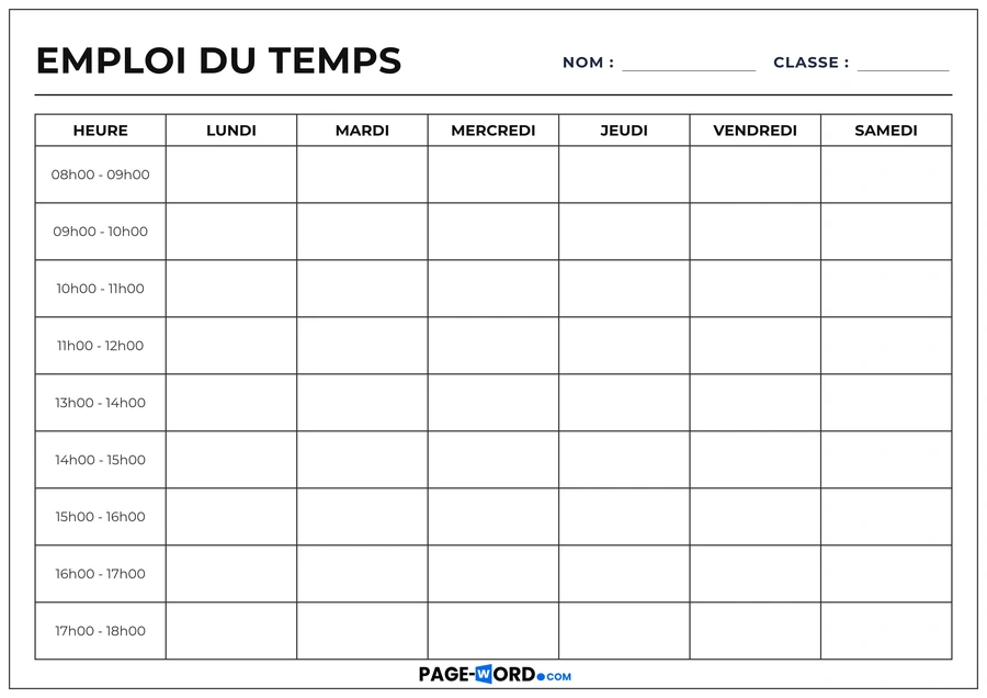 emploi du temps simple (en noir et blanc)