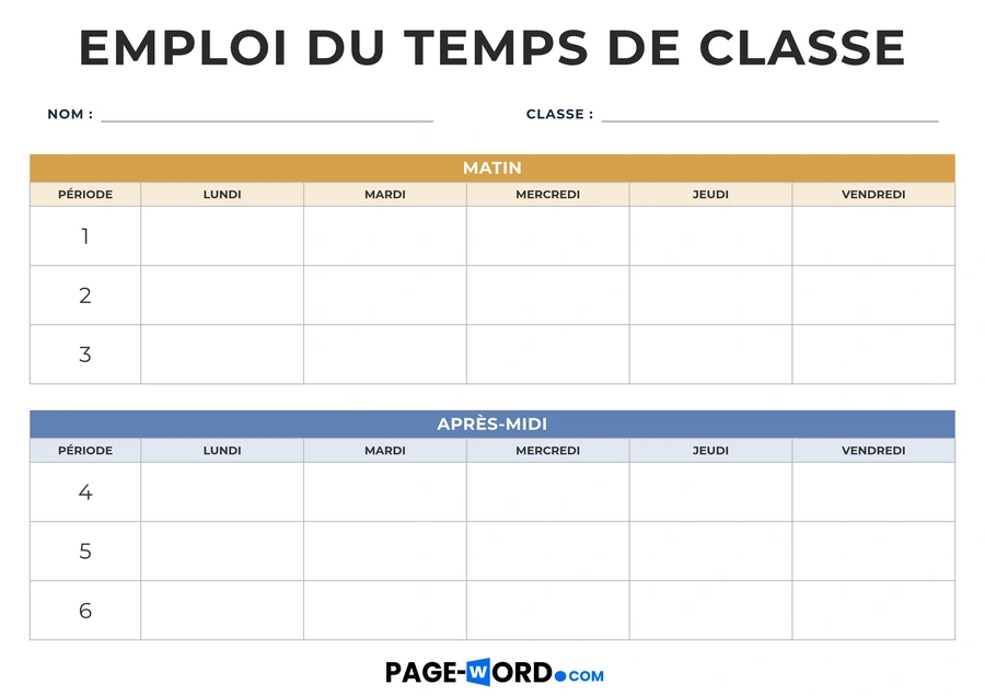 horaire scolaire hebdomadaire