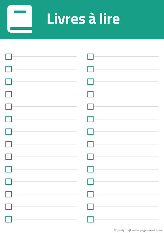 Modèle de liste de livres à lire imprimable