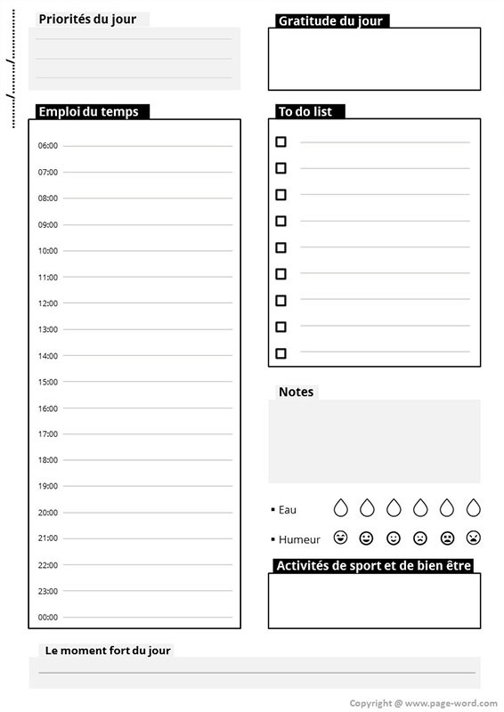 Modèle de Planning journalier