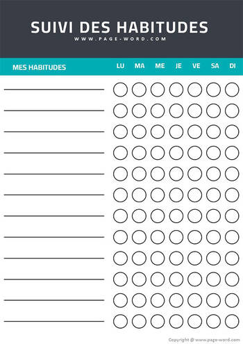 Suivie des habitudes hebdomadaire gratuit PDF